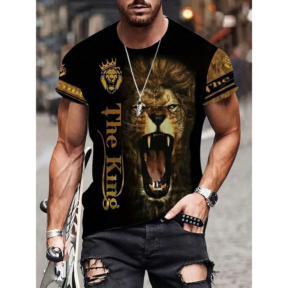 New Summer Outdoor Casual Men s T-shirt Daily Street Men s Short-sleeved Top Lion Print Men s T-shirt Sports Fashion T-shirt M