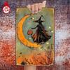 1pc Witch On Crescent Moon Pumpkin Lantern Metal Sign 8x12 Inch 2D Flat Wall Decor For Home Bar G