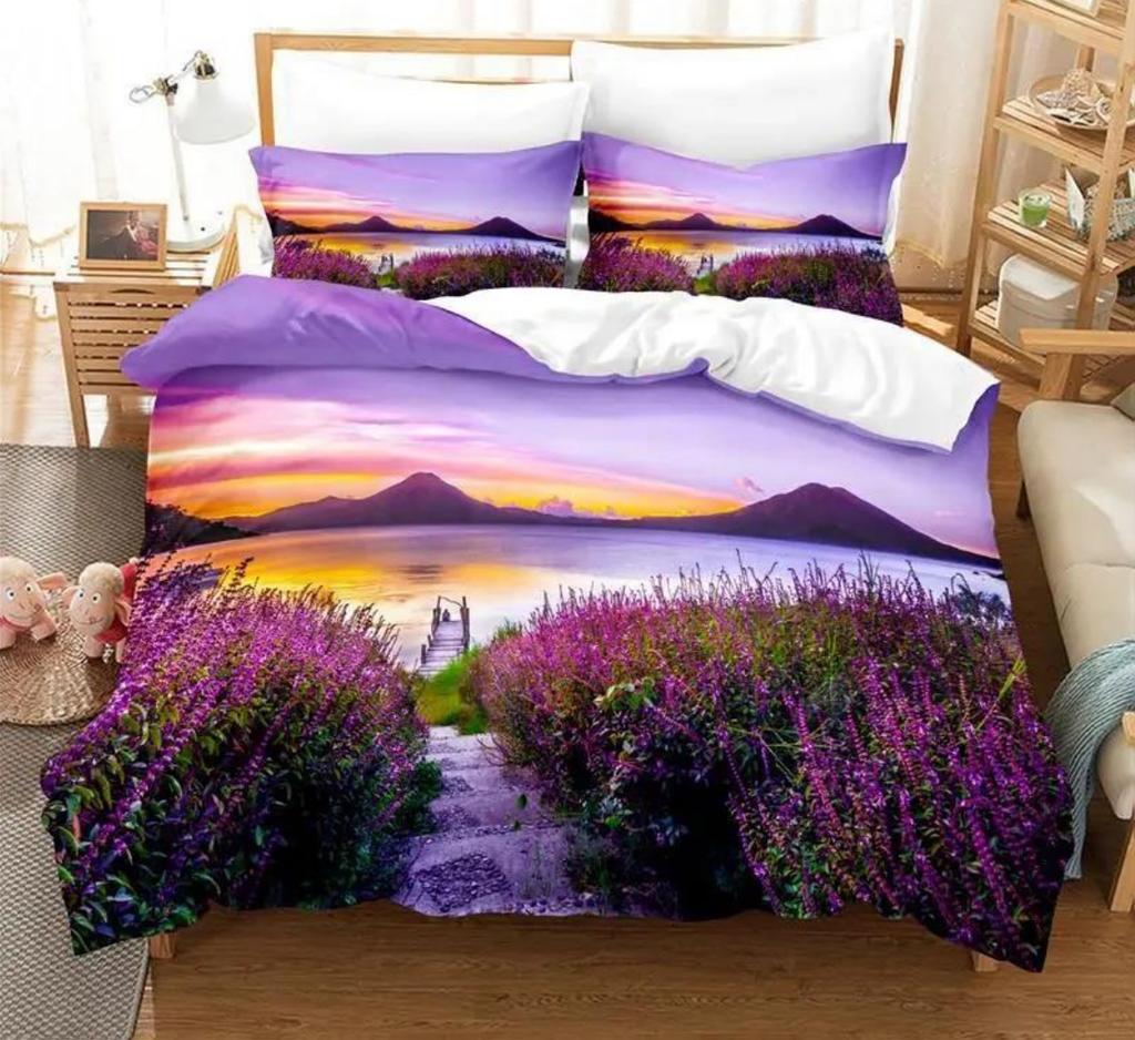 Lavender Duvet Cover Set King Size Purple Flowers Romantic Exquisite Bedding Set For Girls Women 3 Piece Set With 2 Pillowcases