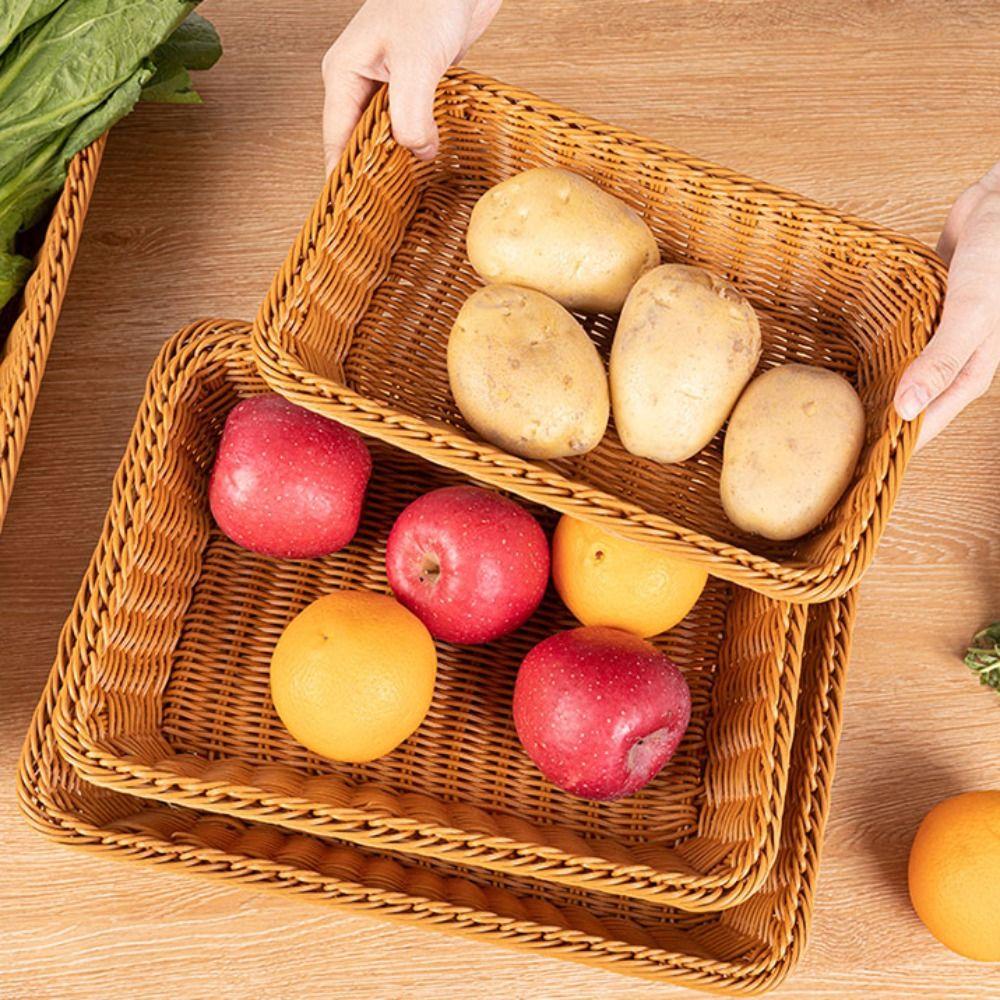 Plastic Display Basket Woven Pattern Bread Fruit Tray Creative Organization Box  Home Shop Hotel