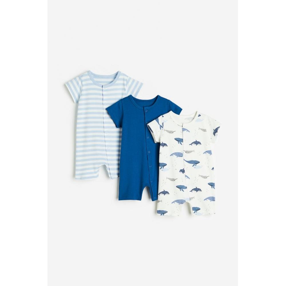 

Хлопковая пижама H&M из 3 предметов Синий/Кит