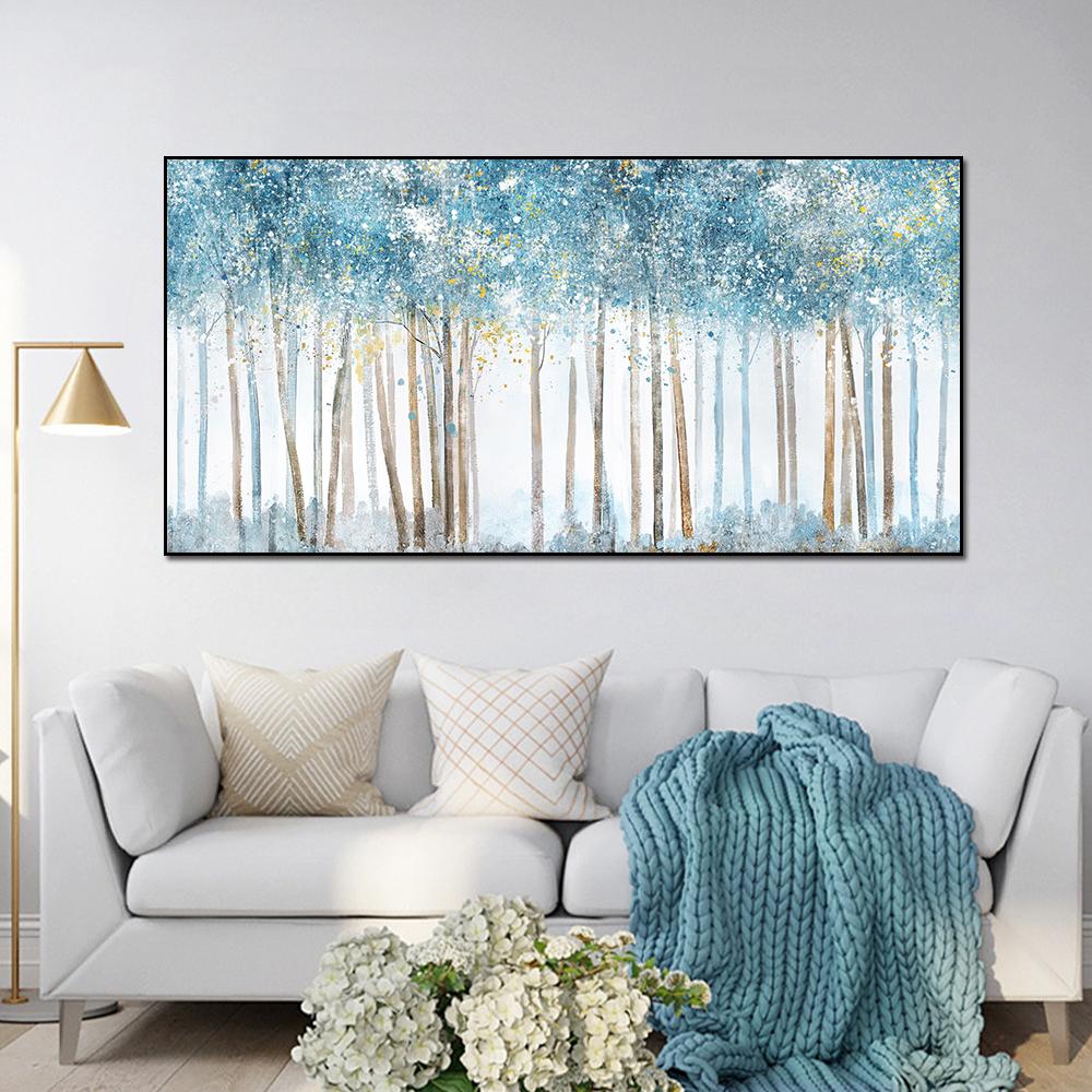 Postere și imprimeuri cu copaci abstracti, artă de perete, pictură pe pânză, poze cu pădure de mesteacăn alb, pentru sufragerie, decorarea casei, fără cadru