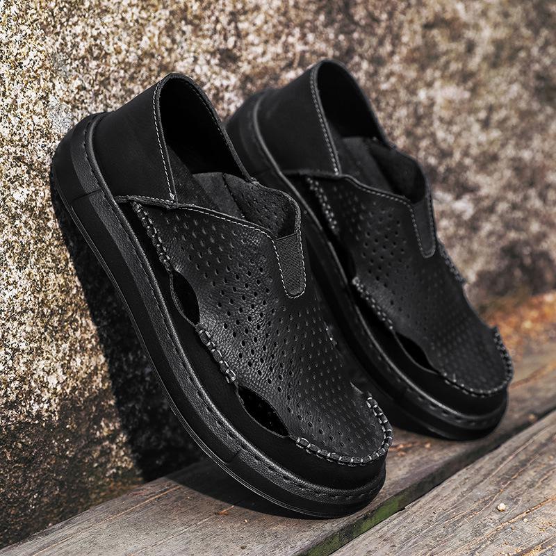 Summer 2026 Lightweight Wide-Toe Slip-On Leather Shoes - Breathable Perforated Soft Sole