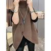 Women Sleeveles Long Sweater Vests Vintage Irregular Spliced Button Knitwear Outerwear Pullovers Elegant Turtleneck Loose Vests