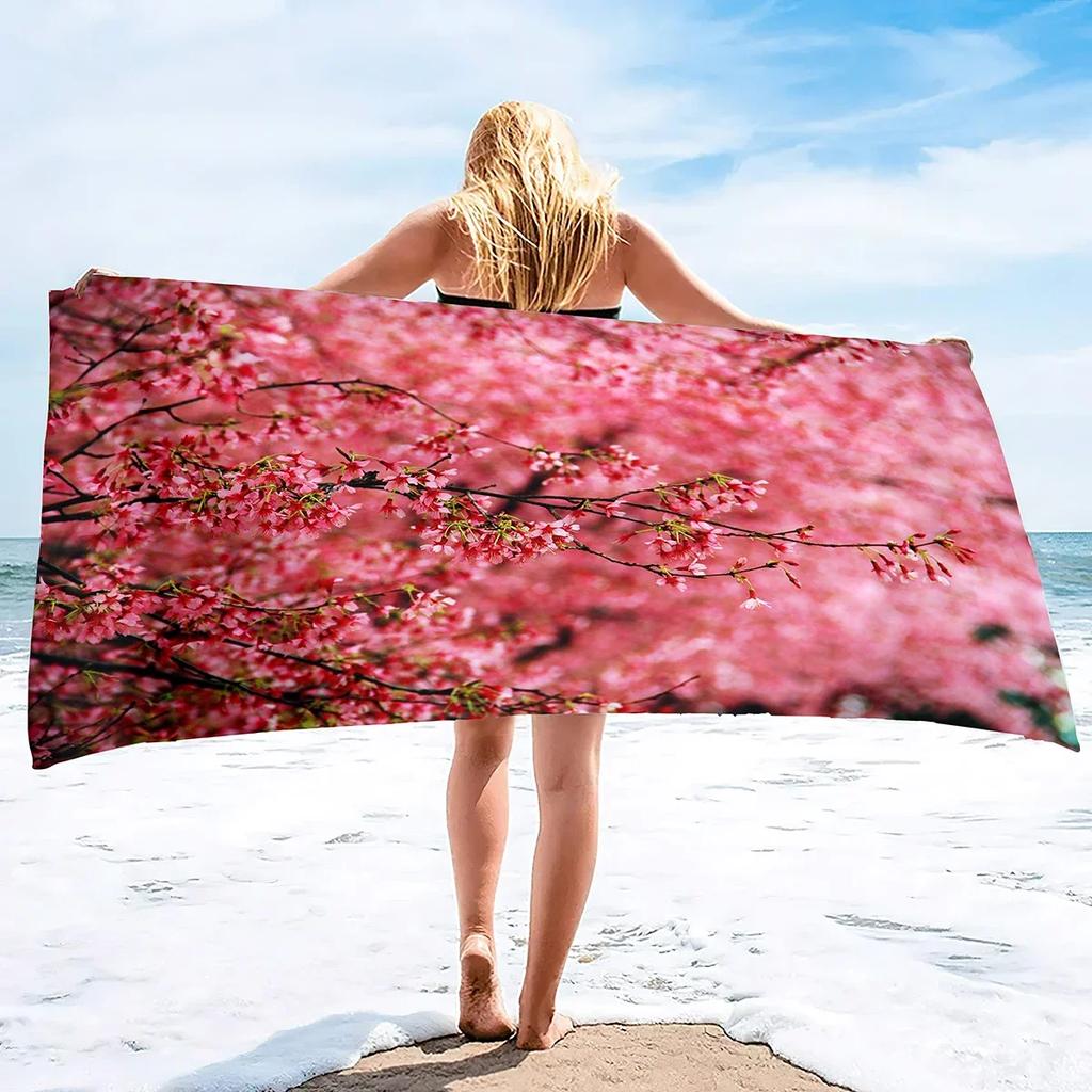 Lightweight Thin Beach Towel Plum Bossom Flower Oversized Microfiber Sand Free Towels Quick Dry Travel Camping Beach Accessories