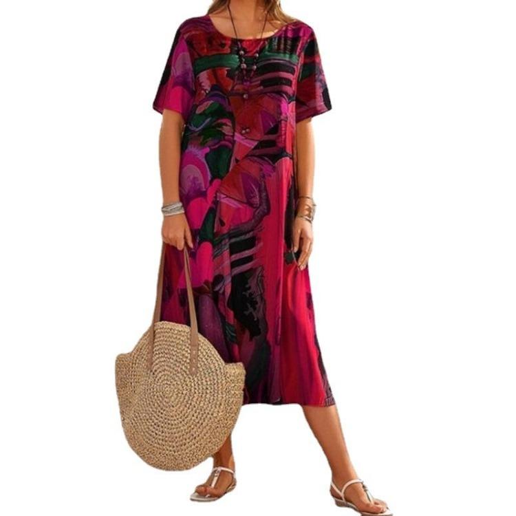 Casual Short Sleeve O Neck Dress Women Spring Summer Fashion S