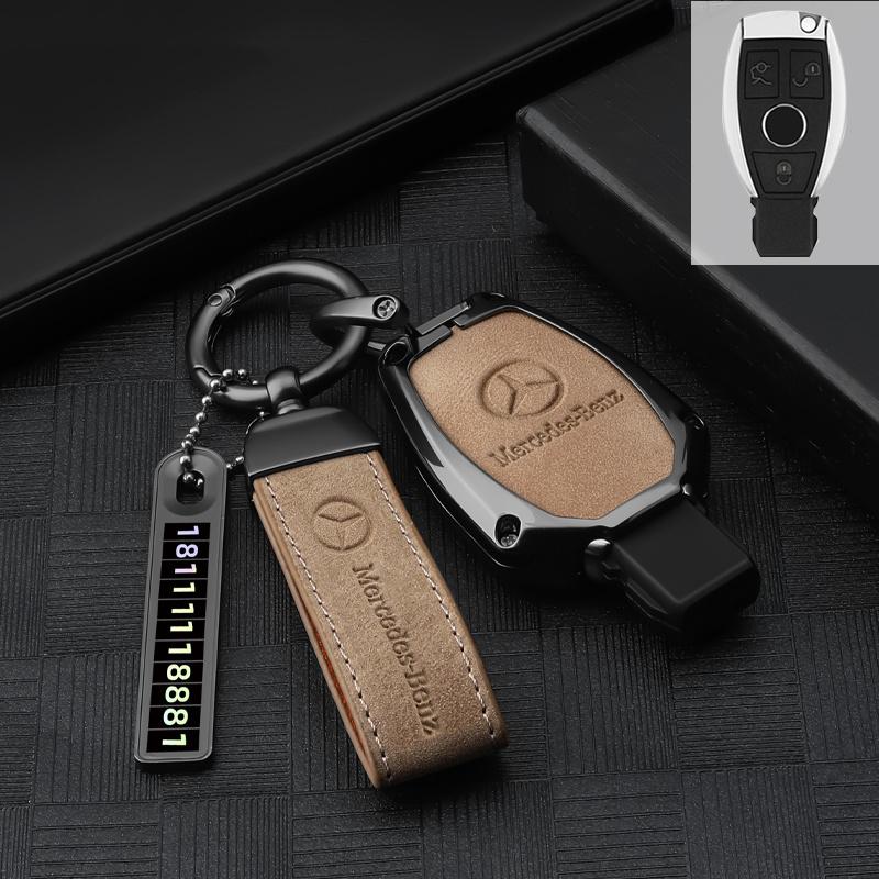 2025 New Suede Leather Car Key Case Cover Shell for Mercedes Benz A B R G Class GLK GLA GLC GLR W204 W210 W176 W202 W463 Auto Ac