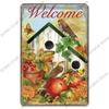 Welcome Poster Metal Plate Vintage Pumpkin Sunflower Bird Metal Tin Signs Wall Decor Garden Door Cafe Party