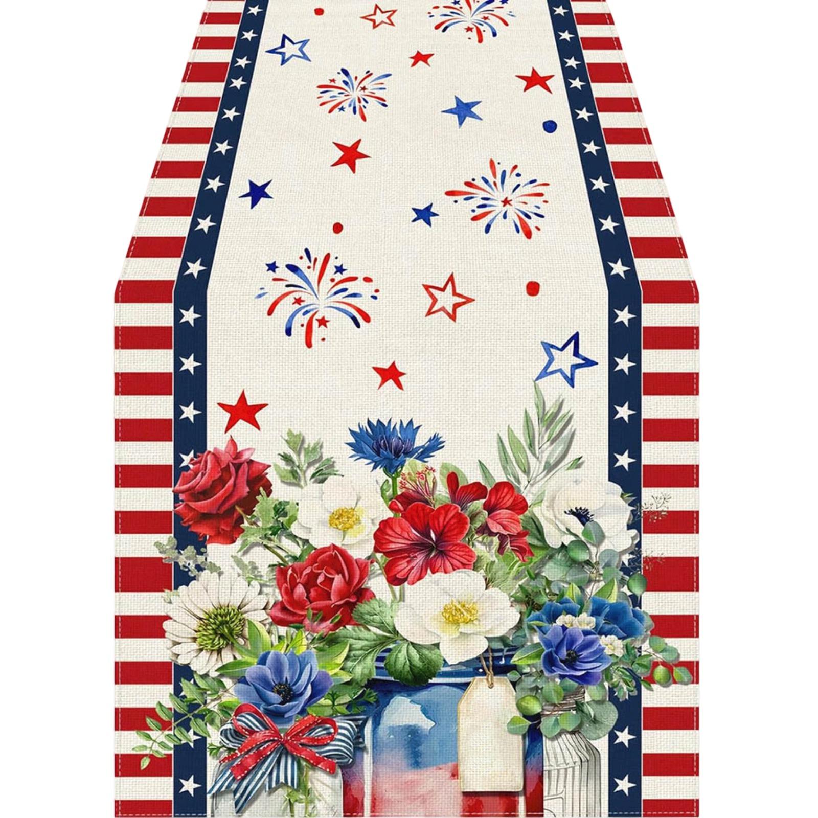 

Table Runner with Star Pattern Design and Striped Print Suitable for Dining Table Decoration for Various Occasions and Events One Size