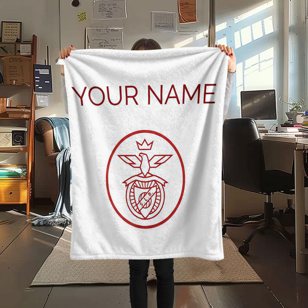 Custom Name,S.L. Benfica Printed Flannel Blanket, soft throw for bedroom sofa, washable, Christmas present, great gift.