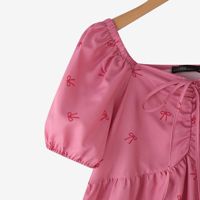 ZANZEA Womens V-Neck Summer Casual Short Sleeve Print Blouse