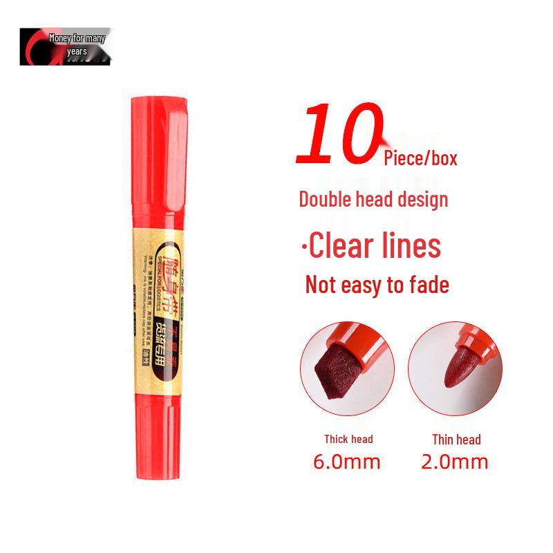 Dual-Tip Oil-Based Marker: Waterproof & Fade-Resistant, Thick & Thin Tips in Black, Red, Blue - Ideal for Logistics