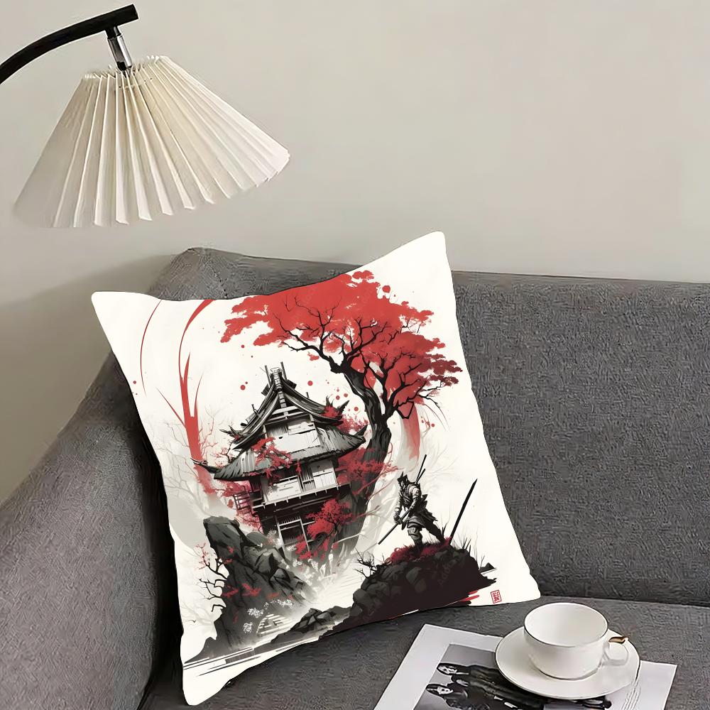 Chinese Ink Painting Style Cushion Cover Reversible Plush Pillow Cover – For Car, Sofa, Bedroom, Perfect As a Gift.
