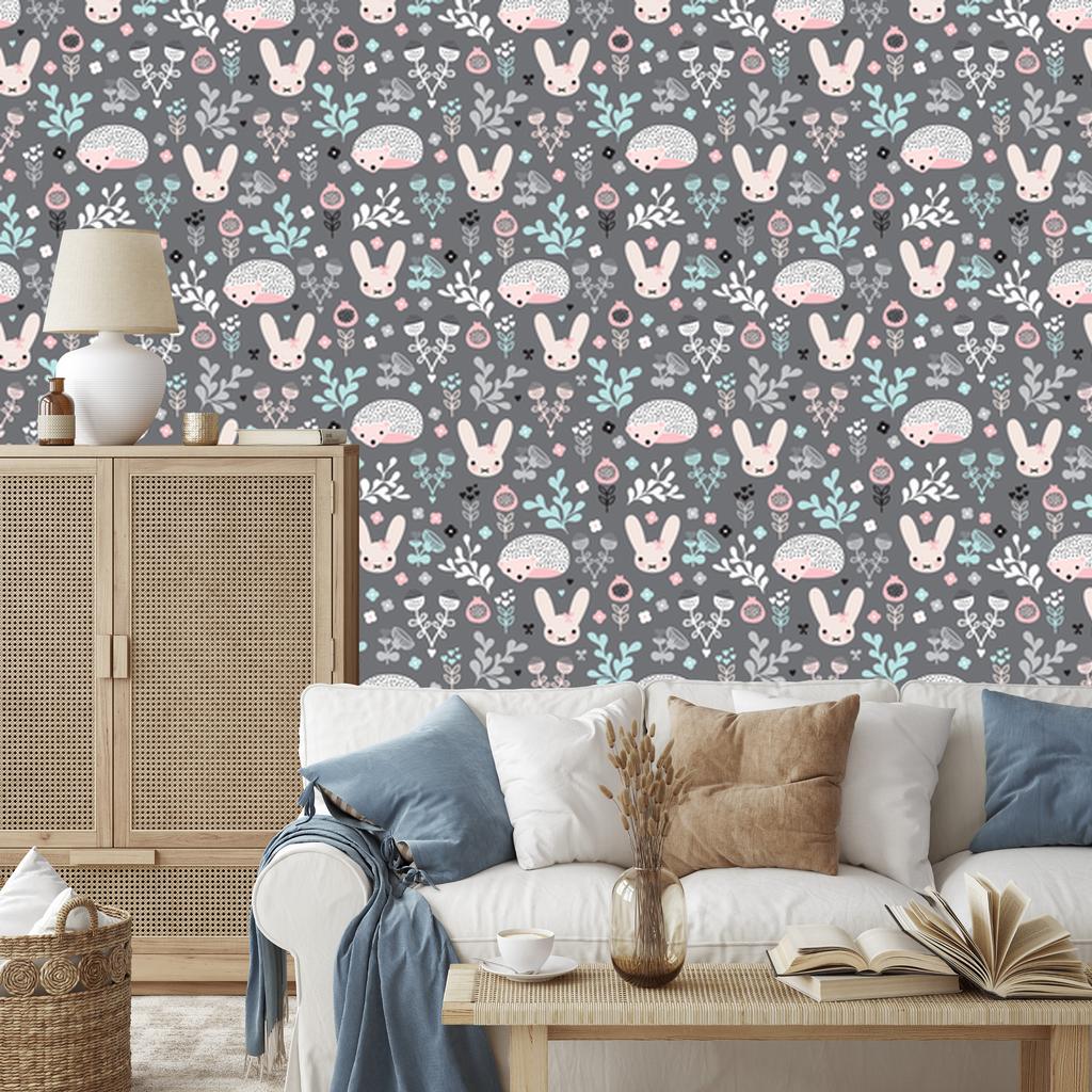 Wallpaper Animals Hares and Plants for Living Room and Bedroom 50x1000
