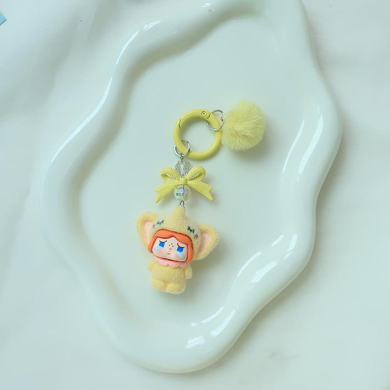 Cartoon Flocked Elephant Crying Baby Keychain Kawaii Resin Doll Pendant Creative Bag Charms Decoration Accessories Gifts
