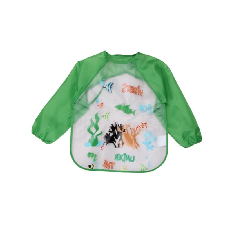Cute Waterproof Cartoon Baby Feeding Apron With Long Sleeves For Toddler Weaning
