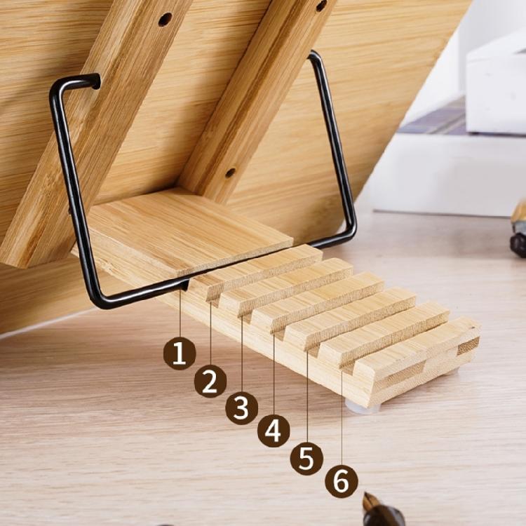 Wood Textbook Book Stand 6 Angles Adjustable Book Holder with Metal Page Clips for Music Scores Cook Recipe Tablet