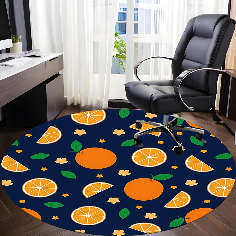 1pc Orange Slices Chair Carpet for Office, Round Polyester Mat, Indoor Decor for Office, Easycare Fabric, Washable Non-slip Area Carpet