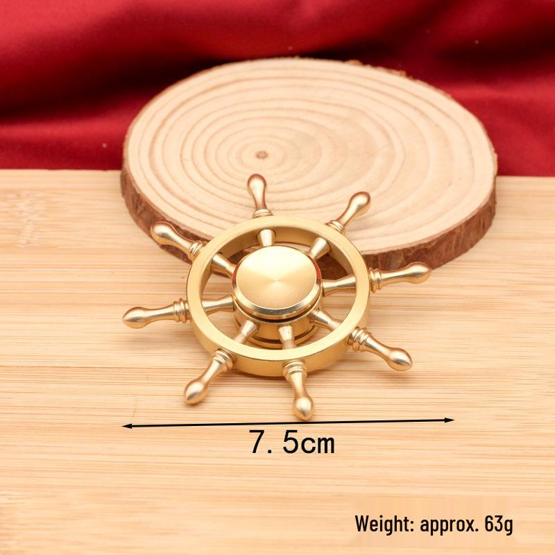 Brass Ship's Wheel Ornament - Helmsman Navigator Desktop Decor Copper Craft Spinner
