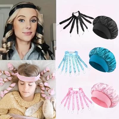 2er-Pack Locken Stirnband für langes Haar, Hitzefreies Lockenband aus Satin mit verstellbaren Bändern, Extra große Satin-Schlafmütze