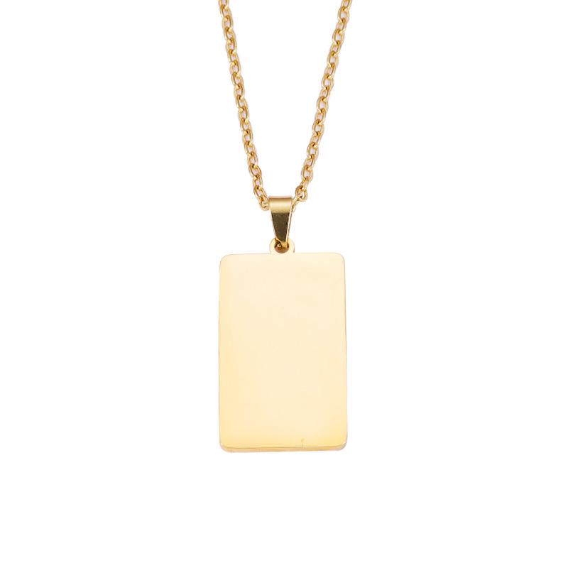 European & American Style Geometric Necklace - Mirror Finish Stainless Steel Rectangle with Laser Logo Option