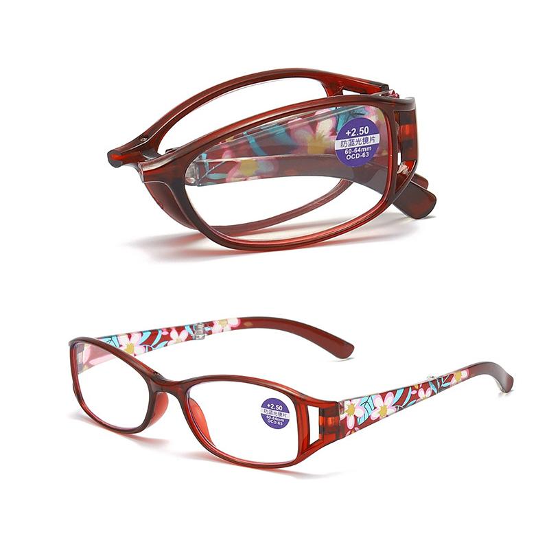 

Fashion Folding Anti-Blue Light Reading Glasses With Box Women Flower Full Frame Portable Presbyopia Farsight Diopter Eyeglasses +4.0