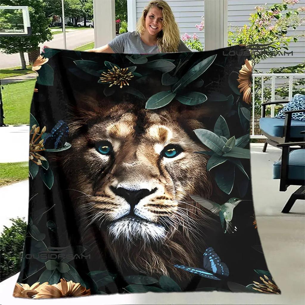 3D Lion Printed Blanket Picnic blanket blankets for beds Flange Warm blanket Home travel blankets bed linings birthday gift
