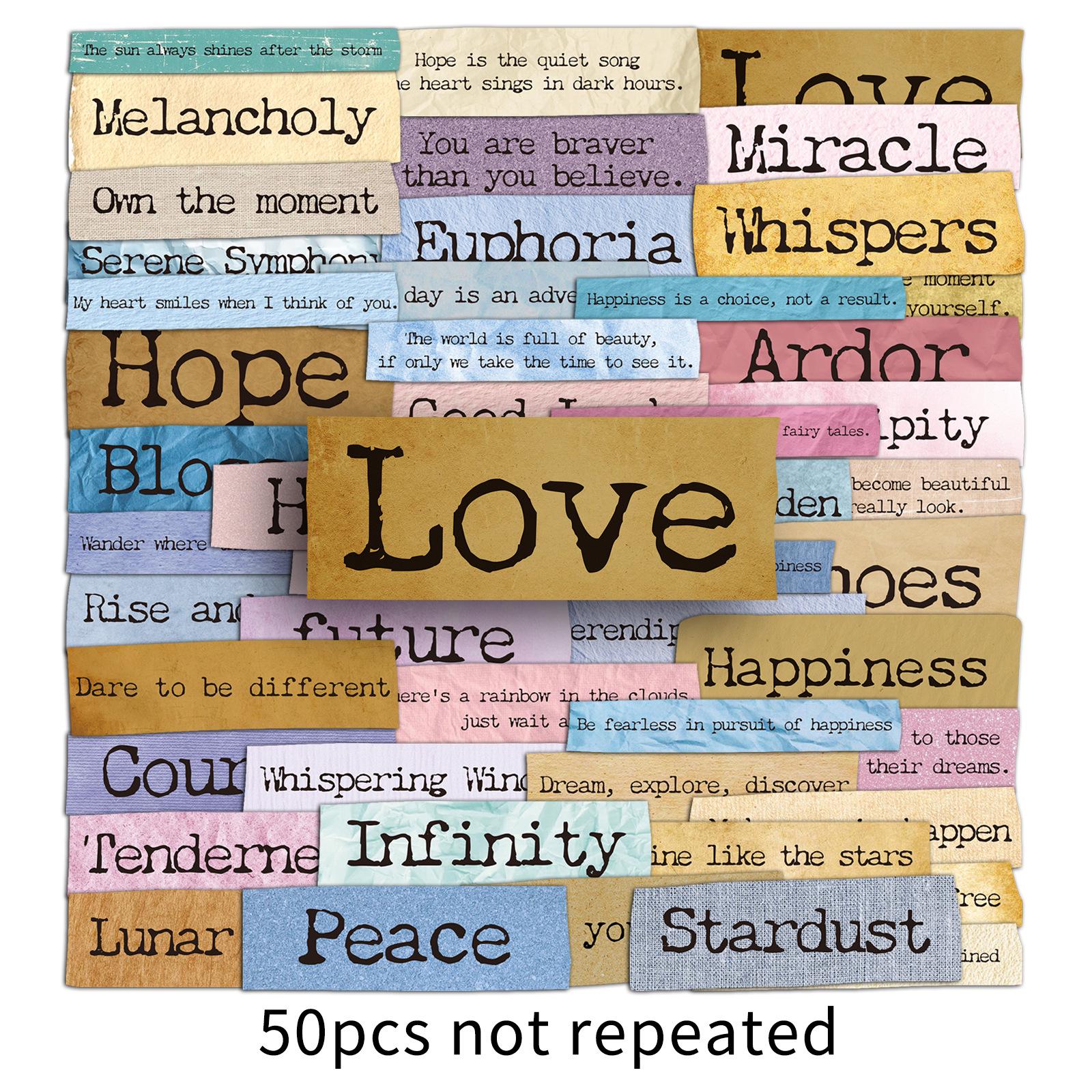 50 Retro English Inspirational Quote Stickers - Waterproof, Decorative, Motivational Journal Stickers