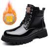 High end Shiny Genuine Leather Men's Boots Winter Platform Ankle Boots Men High-top Motorcycle Boots Fashion Flat Designer Shoes