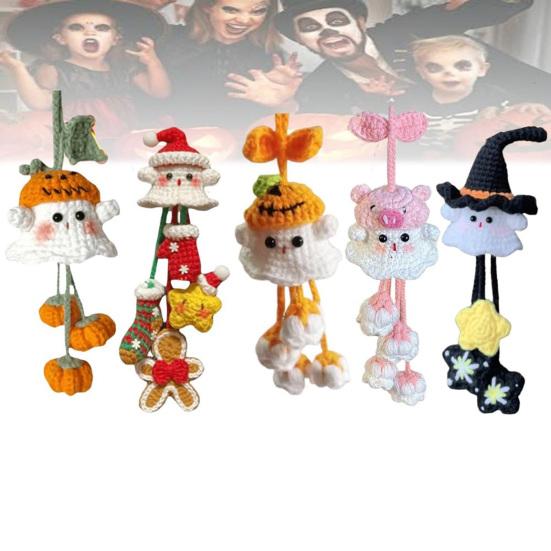 Halloween Pendant 3D Soft Plush Ghost Crochet Kit Festive Holiday Pendant Decoration Whimsical Halloween Accessories