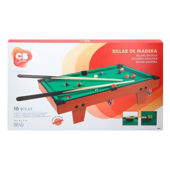 Billiard Game - Wooden Billiard Table for Children - Authentic Replica - 16 Balls - 2 Wooden Cues