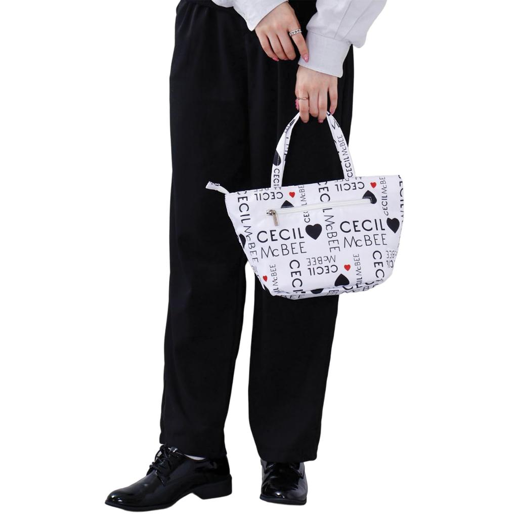 Cecil McBee Green Tote Bag, Women's Logo Pattern Mini Tote, CM121139, White