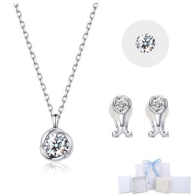 Necklace and Earrings Set of Top Quality 5A Zirconia Pendant Silver White Day Birthday Anniversary Day Popular Gift for Women Jewelry [Free Bird]