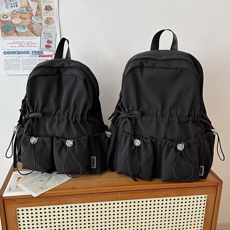 Schoolbag Student Schoolbag Pleated Bag Female Travel Lightweight Cute Bow Schoolbag Junior High School Girls College Student Backpack