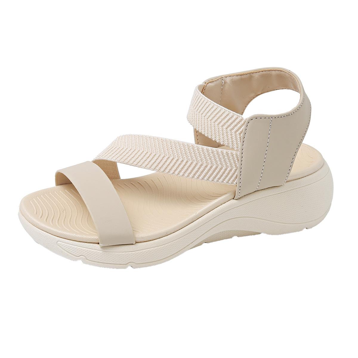 

2025 лето новые однотонные сандалии на платформе большого размера с круглым носком и одним словом модный стиль для женщин 42