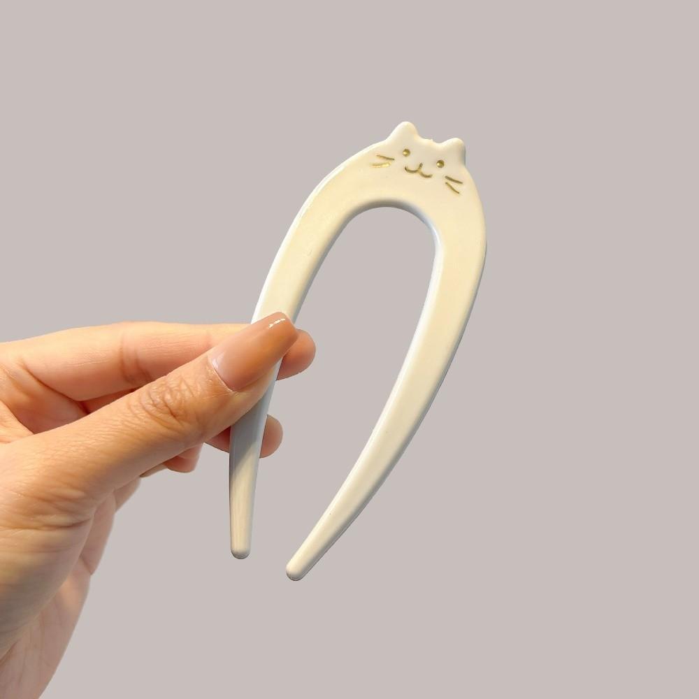 Cartoon Cat Pattern Hair Fork U-Shaped Hair Ornament New Hairpin  Gift