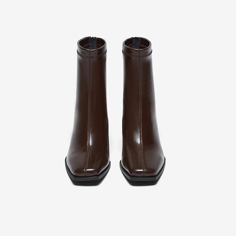 Besto Women's Square Toe Chunky Heel Mid-Calf Boots B2812DZ5