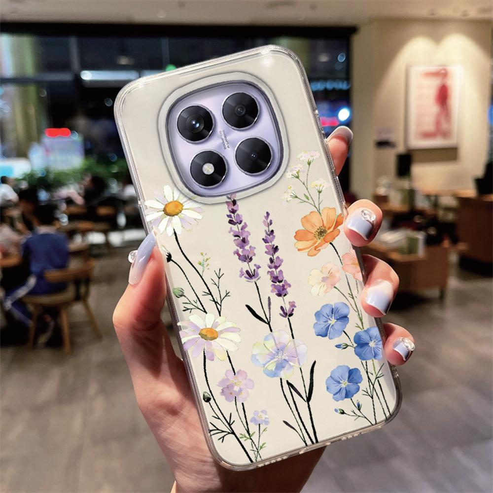 Colorful Floral Korean INS Style Clear Phone Case For Xiaomi Redmi Note 15 14 Pro 15C 14C Protection Soft TPU Transparent Cover