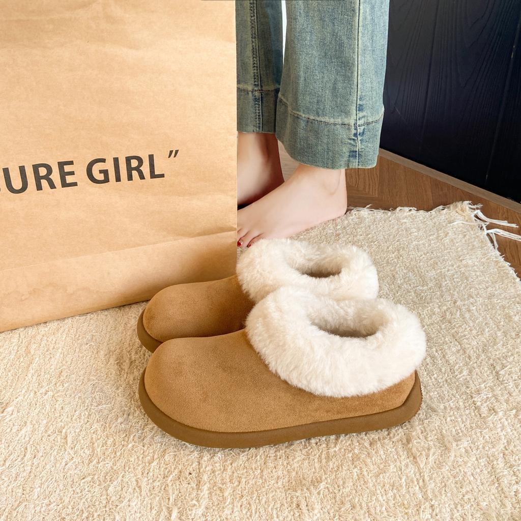 Mao Mao Mouth Snow Boots Women's 2025 Winter New Korean Version Platform Short Tube One Pedal Lazy Foreign Trade Large Size Cotton Shoes