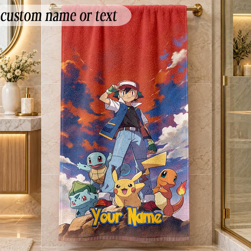 Beach TowelPokémon Custom Name Text Personalized Soft Towel for Beach Pool Indoor Home Decor Gift