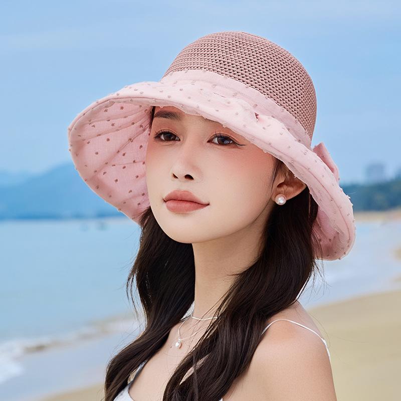 Summer Hat Female Grass Top Hollow Breathable Bucket Hat Bow Sun Hat Sun Hat