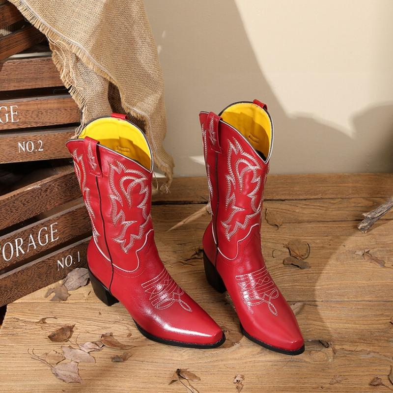 2024 Hot Sale Women's Vintage Embroidery Cowboy Western Boots Retro Concert Cowboy Over-the-Knee Women's High Boots Botas Mujer
