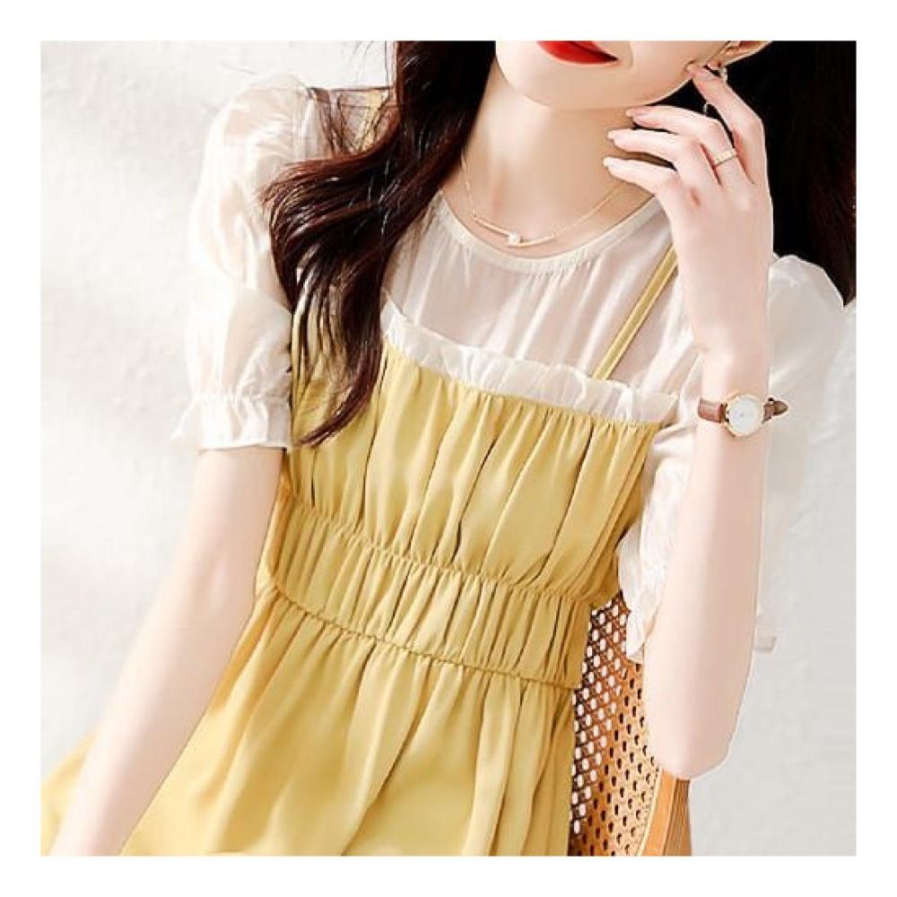 Navava Women ShirrIng Two In One thIn Short Sleeve Dress No741