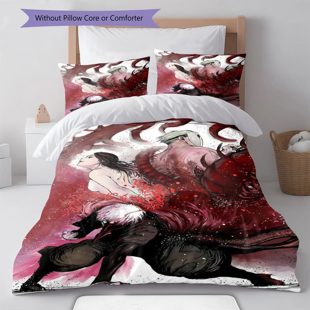 Anime Pattern Bedding Quilt Set Quilt Cover Pillowcase Home Decoration Birthday Gift (1 * Duvet Cover + 2 * Pillowcase, Without Core)
