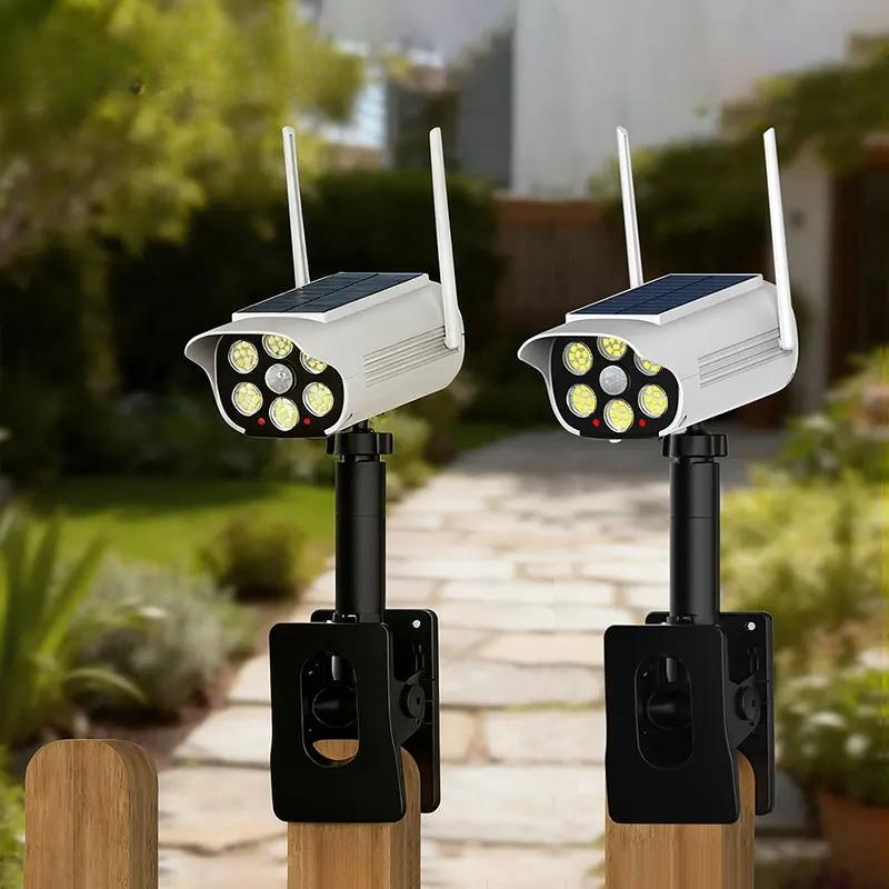 Solar Powered Virtual Camera Safety Light, Two-way Fixture, Multi Style Motion Sensor Waterproof Fence Outdoor Platform Floodlight