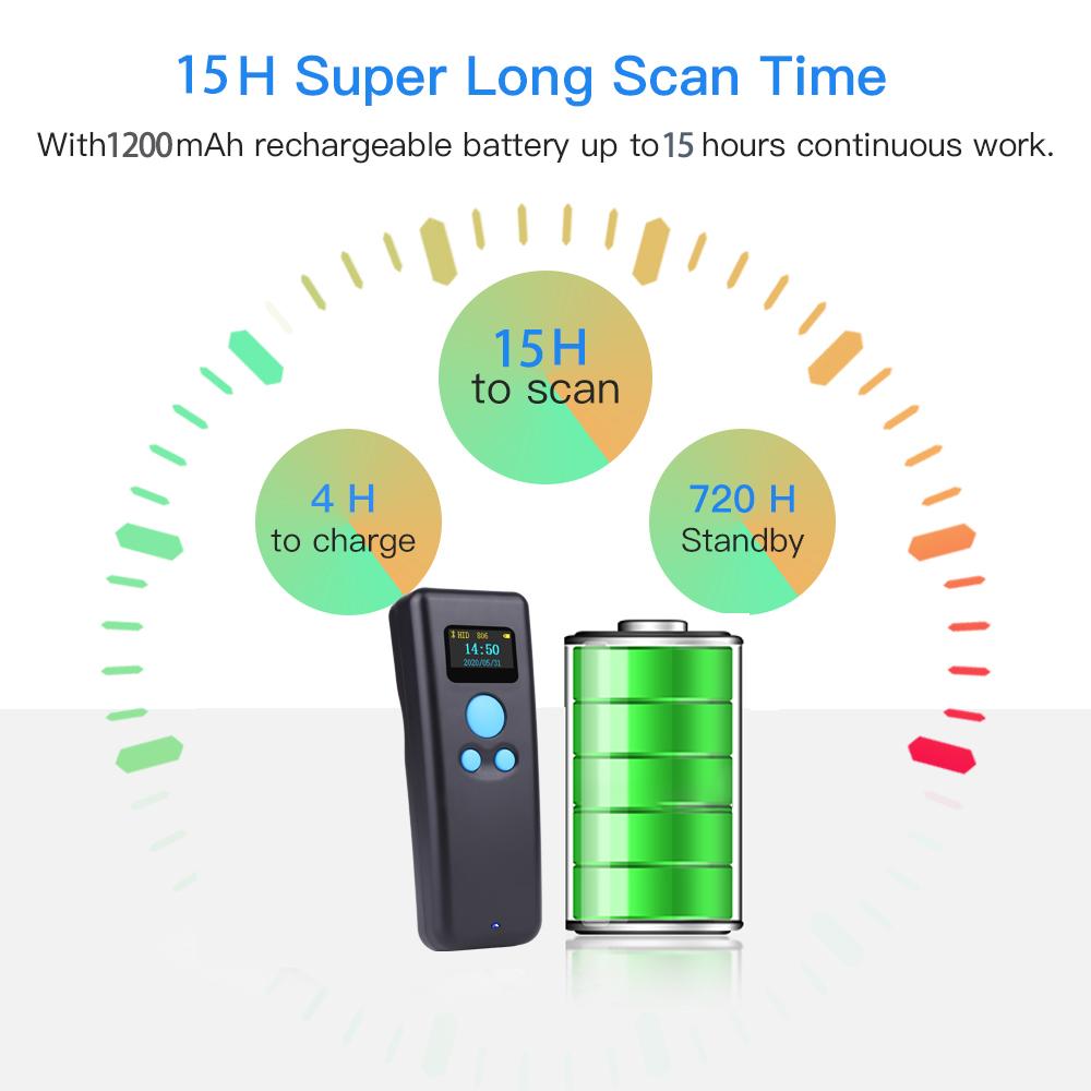 Taschen-Barcode-Scanner Handheld Mini Bluetooth Wireless 1D 2D Code-Scanner mit Display für Expressbote 2D QR-Leser PDF417