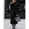 Womens Wool Blend Long Coat With Belt Solid Color Straight Cut Winter Outerwear Office Daily Wear