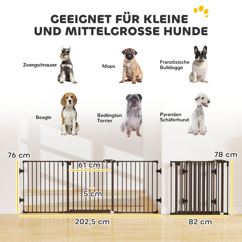 Dog Barrier Gate Freestanding Adjustable Protective Gate 202.5 x 76 cm Dog Gate Foldable Door Safety Gate Dog Barrier Gate for Stairs, Doors, Kitchen