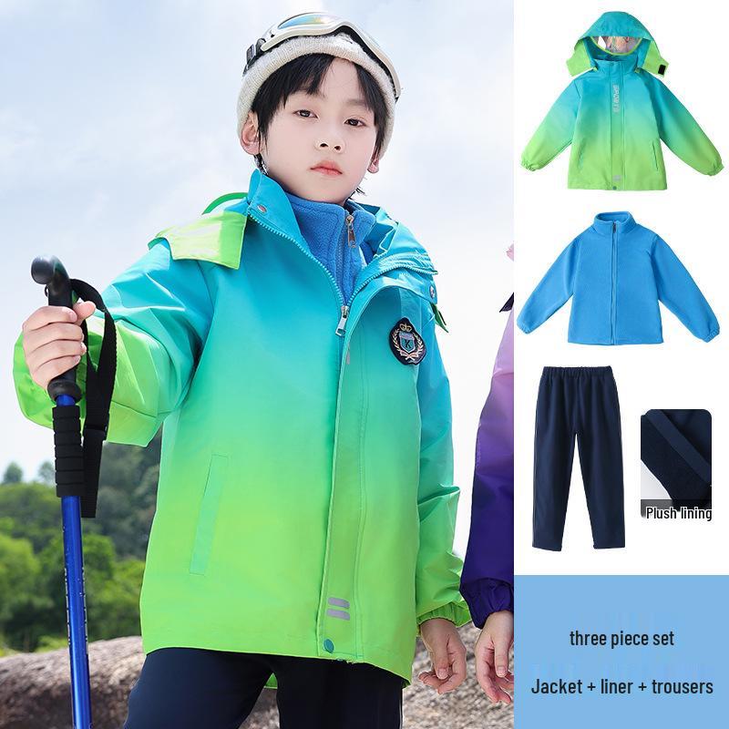 Autumn/Winter School Uniform Set: Velvet-Enhanced Windbreaker & Kindergarten Three-Piece Set