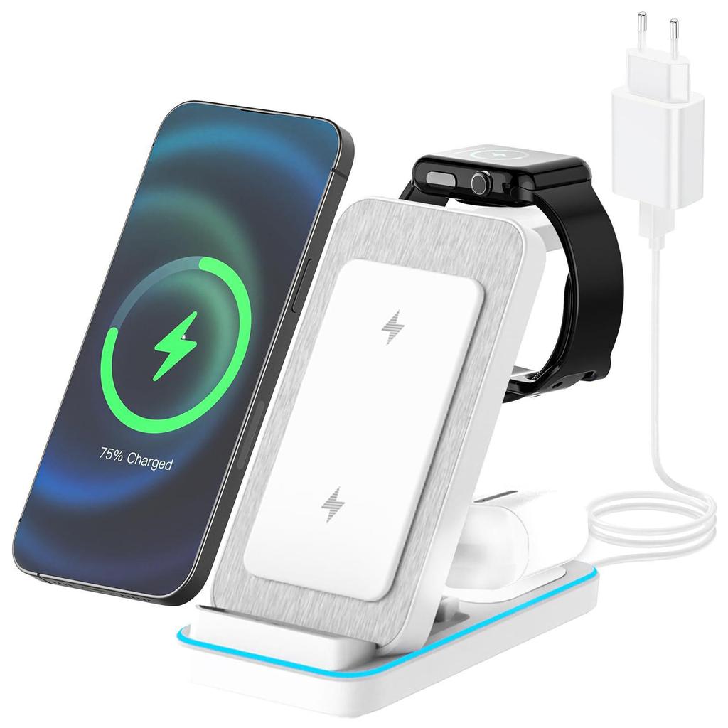 3-in-1 Foldable Wireless Charger: Ideal for Apple, Huawei, Xiaomi phones. Perfect for both office and home use.